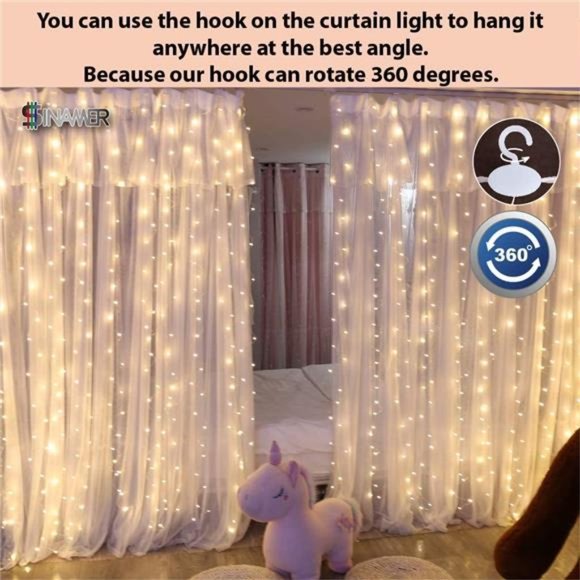 White Curtain Light Bedroom, 300 LED 9.8ftx9.8ft Curtain String Light w Remote - Picture 5 of 6